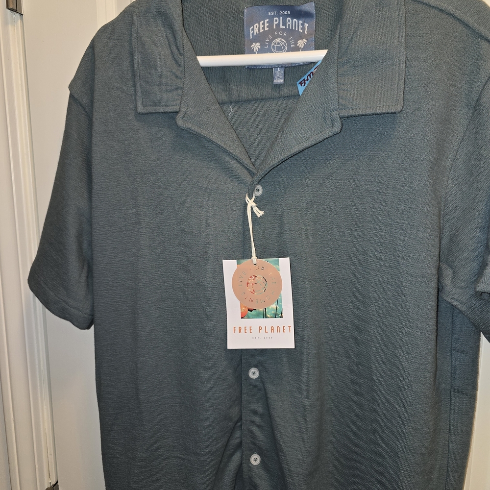 Free Planet Five Button Down Men's Gray Shirt
